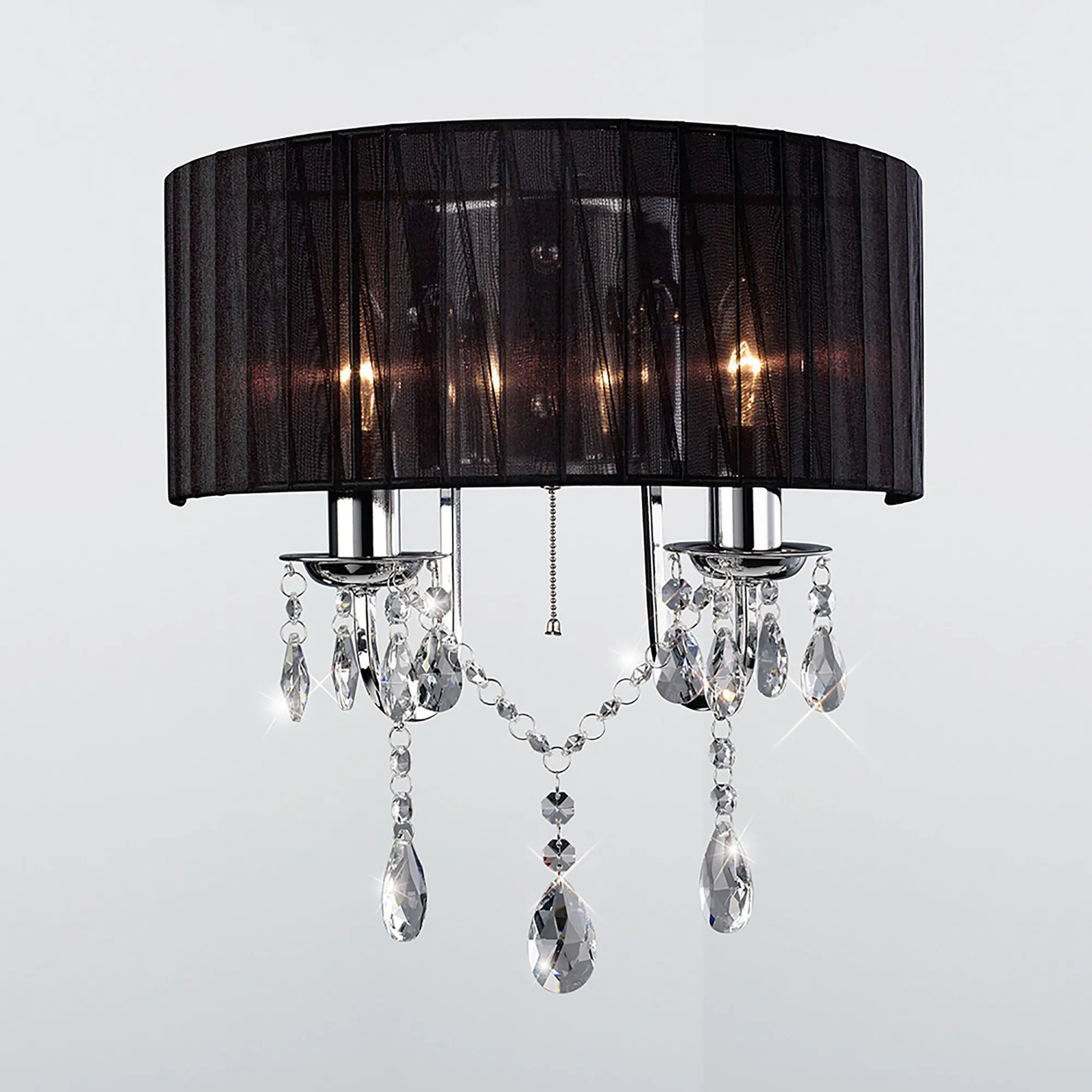 Olivia Polished Chrome-Black Crystal Wall Lights Diyas Shaded Wall Lights Olivia Polished Chrome-Black Crystal Wall Lights Diyas Shaded Wall Lights